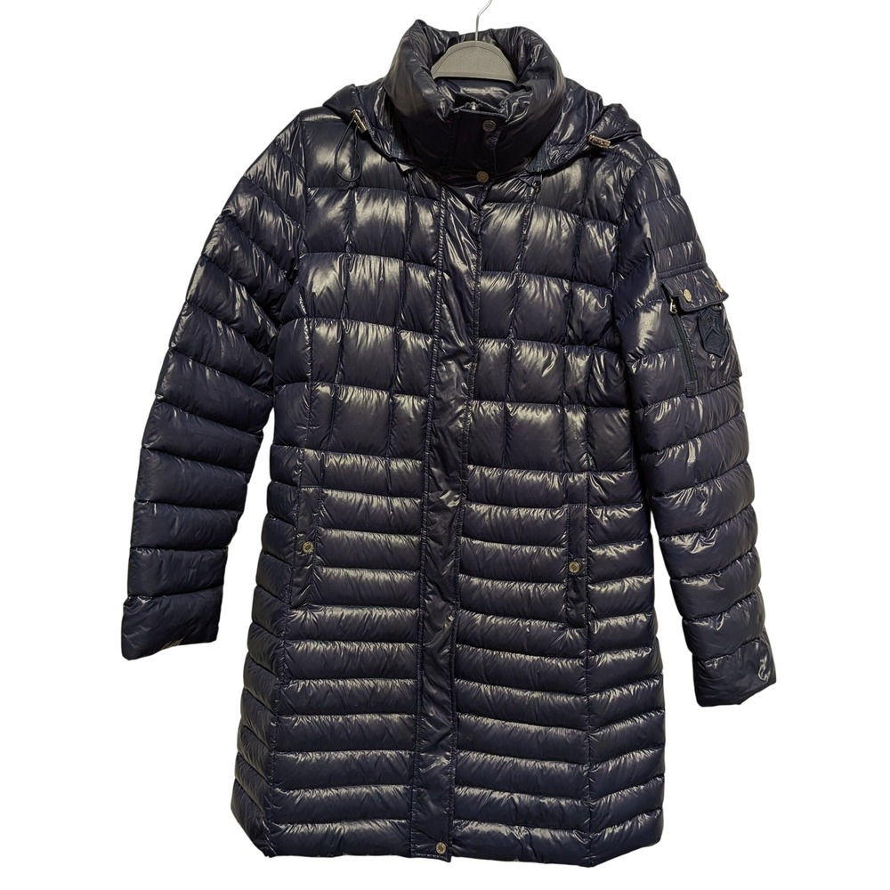 Lauren Ralph Lauren Puffer Coat Large Navy Blue Down Filled Crest Hooded Winter